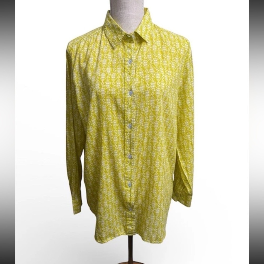 Rock Flower Paper Women’s Green Print Button Front Shirt Size M 100% Cotton